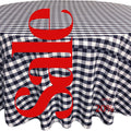 WHITE/NAVY - Polyester Gingham Checkered Tablecloth - Round Table Cover Overlay for Wedding Birthday Party Baby Bridal Shower. Choose Size