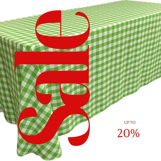 WHITE/LIME - Polyester Gingham Checkered Rectangular - Table Cover Overlay for Wedding Birthday Party Baby Bridal Shower. Choose Size