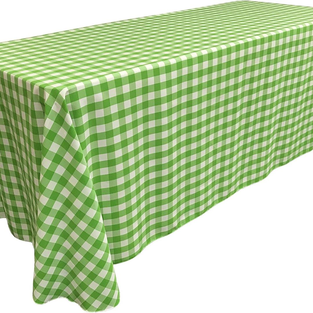 WHITE/LIME - Polyester Gingham Checkered Rectangular - Table Cover Overlay for Wedding Birthday Party Baby Bridal Shower. Choose Size