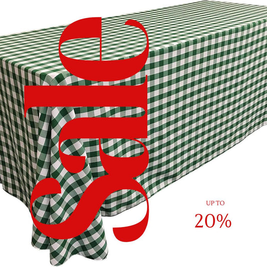 WHITE/HUNTER - Polyester Gingham Checkered Rectangular - Table Cover Overlay for Wedding Birthday Party Baby Bridal Shower. Choose Size
