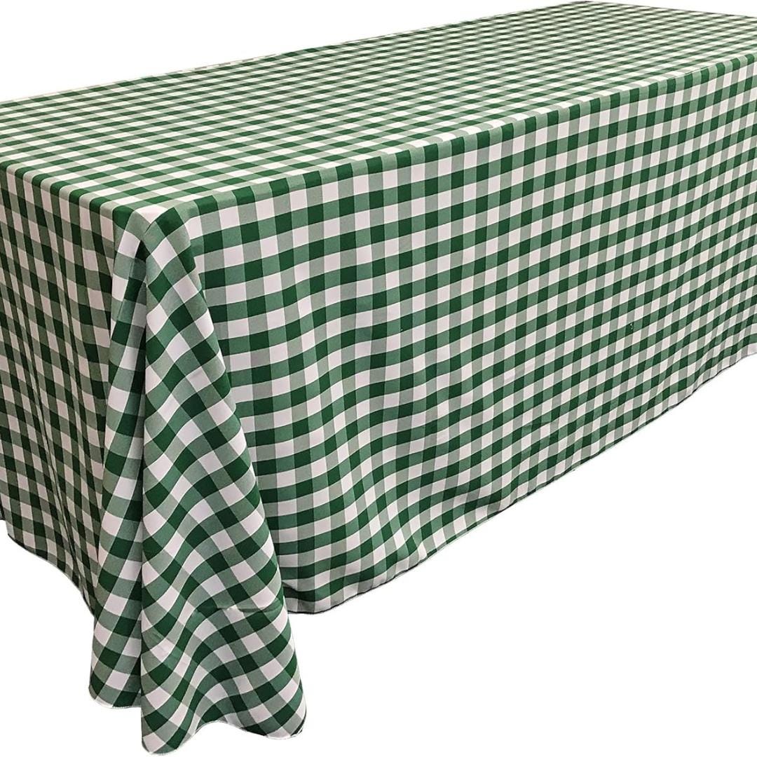 WHITE/HUNTER - Polyester Gingham Checkered Rectangular - Table Cover Overlay for Wedding Birthday Party Baby Bridal Shower. Choose Size