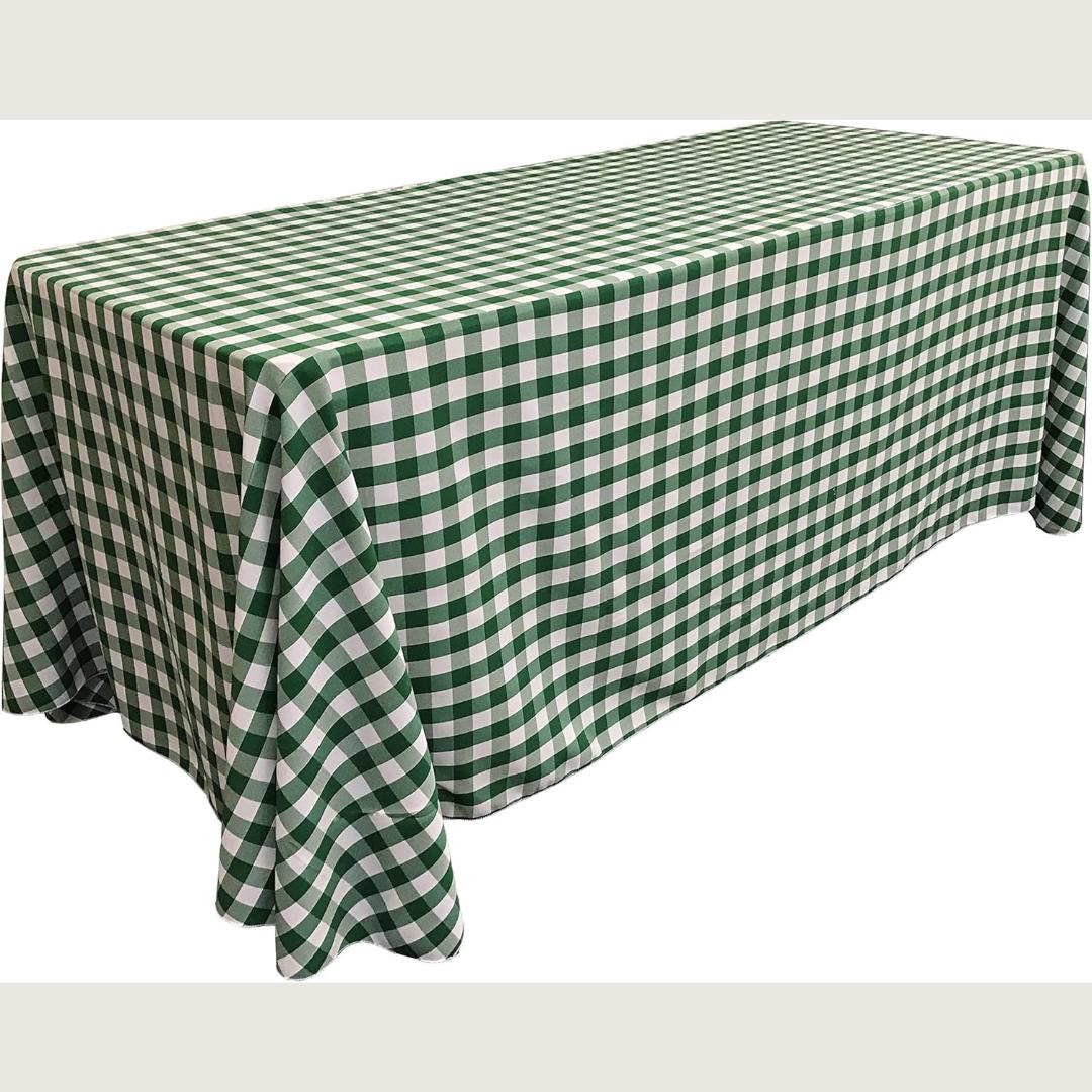 WHITE/HUNTER - Polyester Gingham Checkered Rectangular - Table Cover Overlay for Wedding Birthday Party Baby Bridal Shower. Choose Size