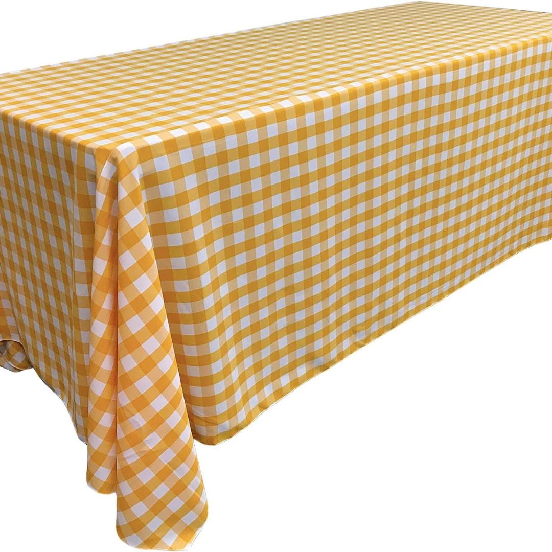 WHITE/YELLOW - Polyester Gingham Checkered Rectangular - Table Cover Overlay for Wedding Birthday Party Baby Bridal Shower. Choose Size