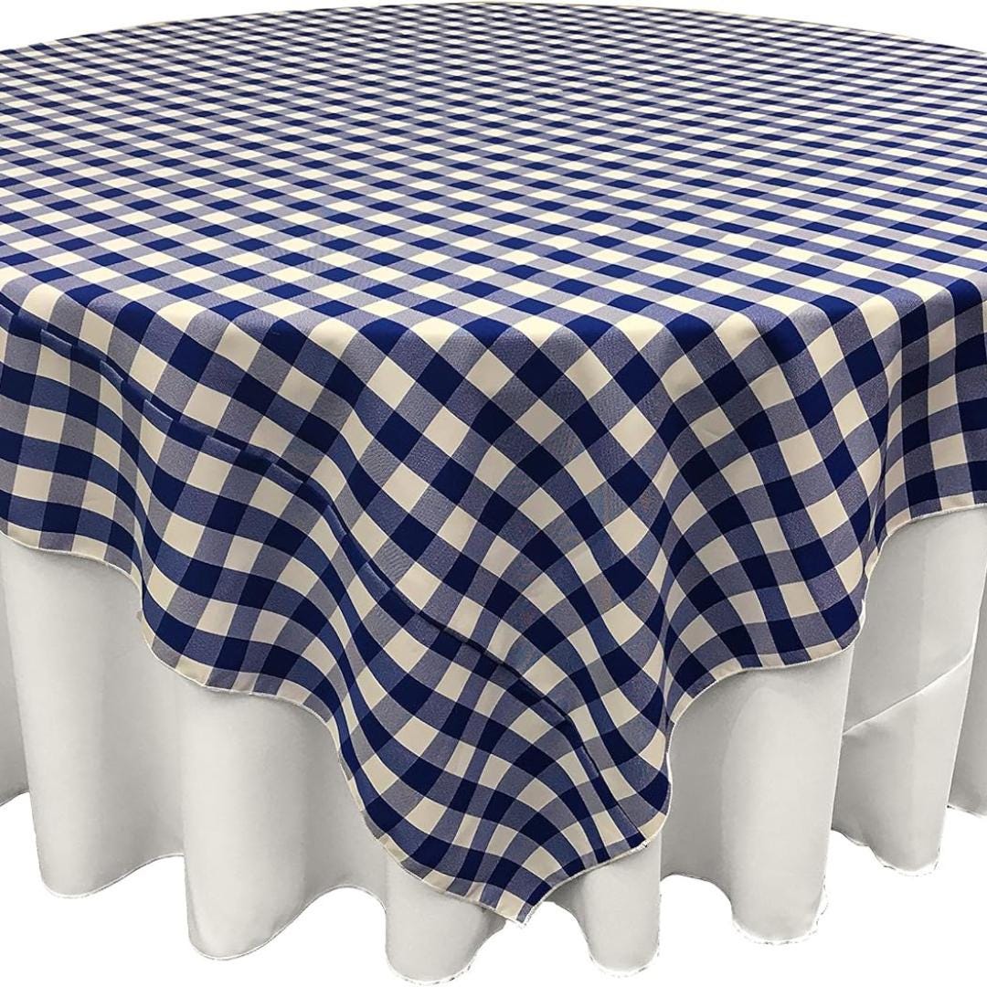 WHITE/ROYAL - Gingham Overlay - Checkered Tablecloth for Parties - Farmhouse Tablecloth - Spring Tablecloth - Picnic Tablecloth