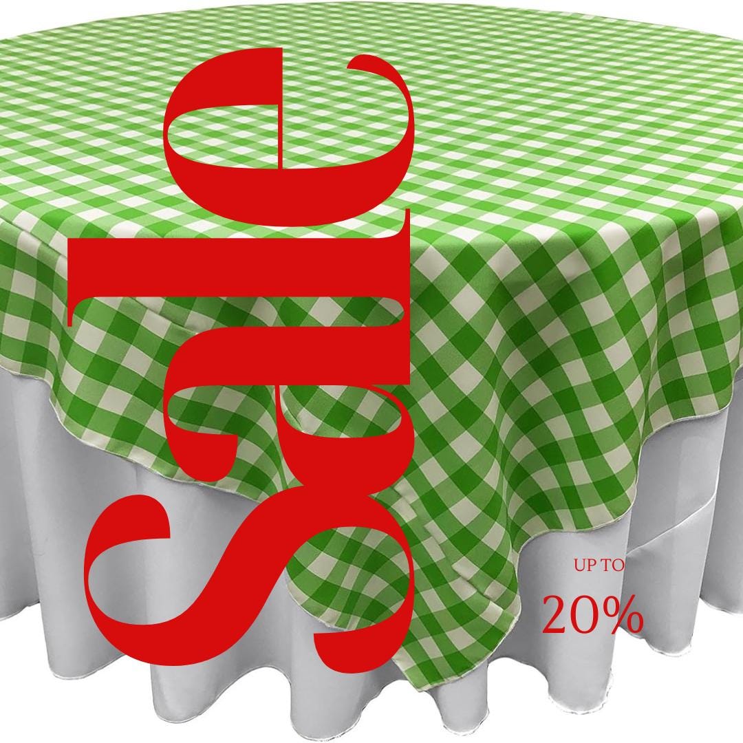 WHITE/LIME - Gingham Overlay - Checkered Tablecloth for Parties - Farmhouse Tablecloth - Spring Tablecloth - Picnic Tablecloth