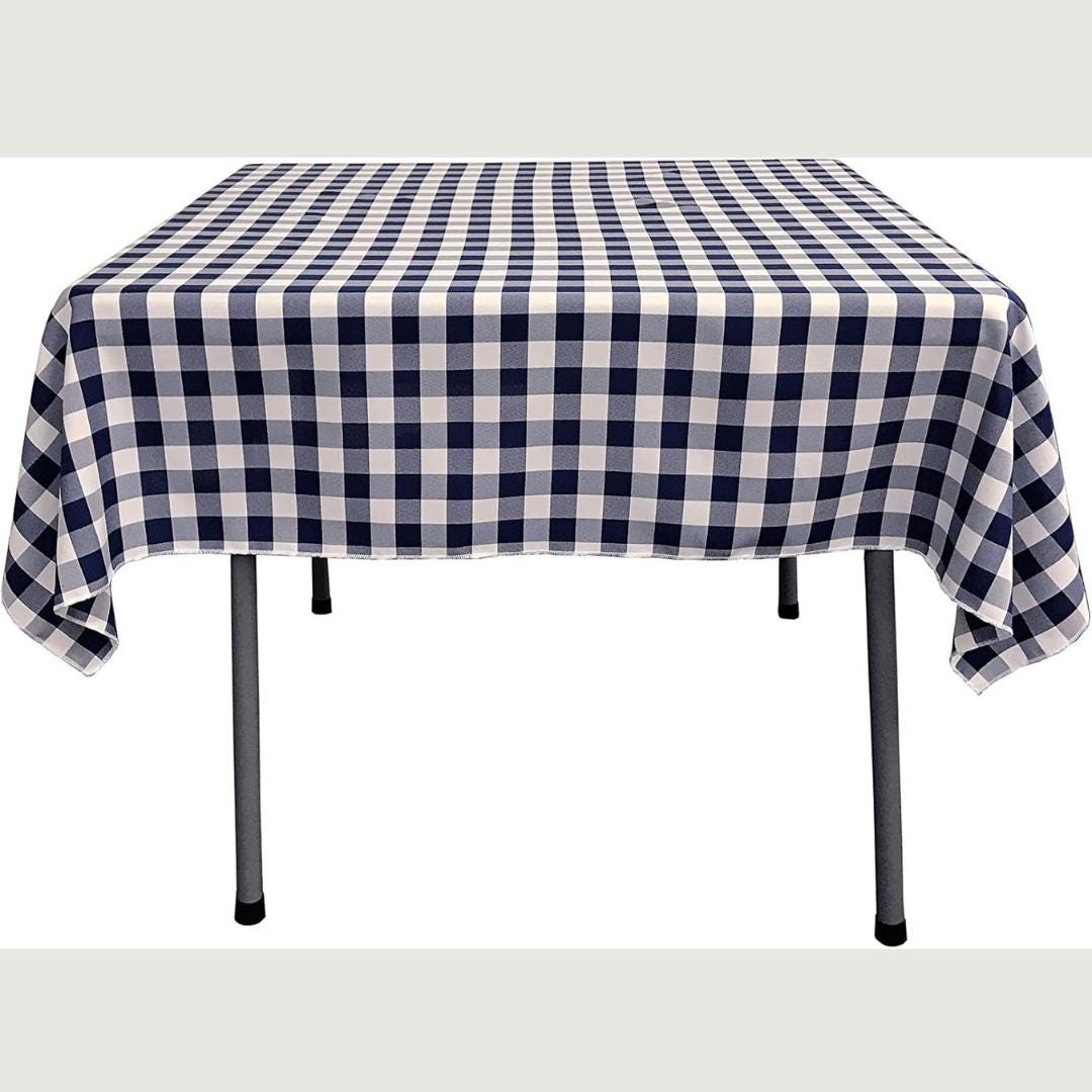 WHITE/NAVY - Gingham Overlay - Checkered Tablecloth for Parties - Farmhouse Tablecloth - Spring Tablecloth - Picnic Tablecloth