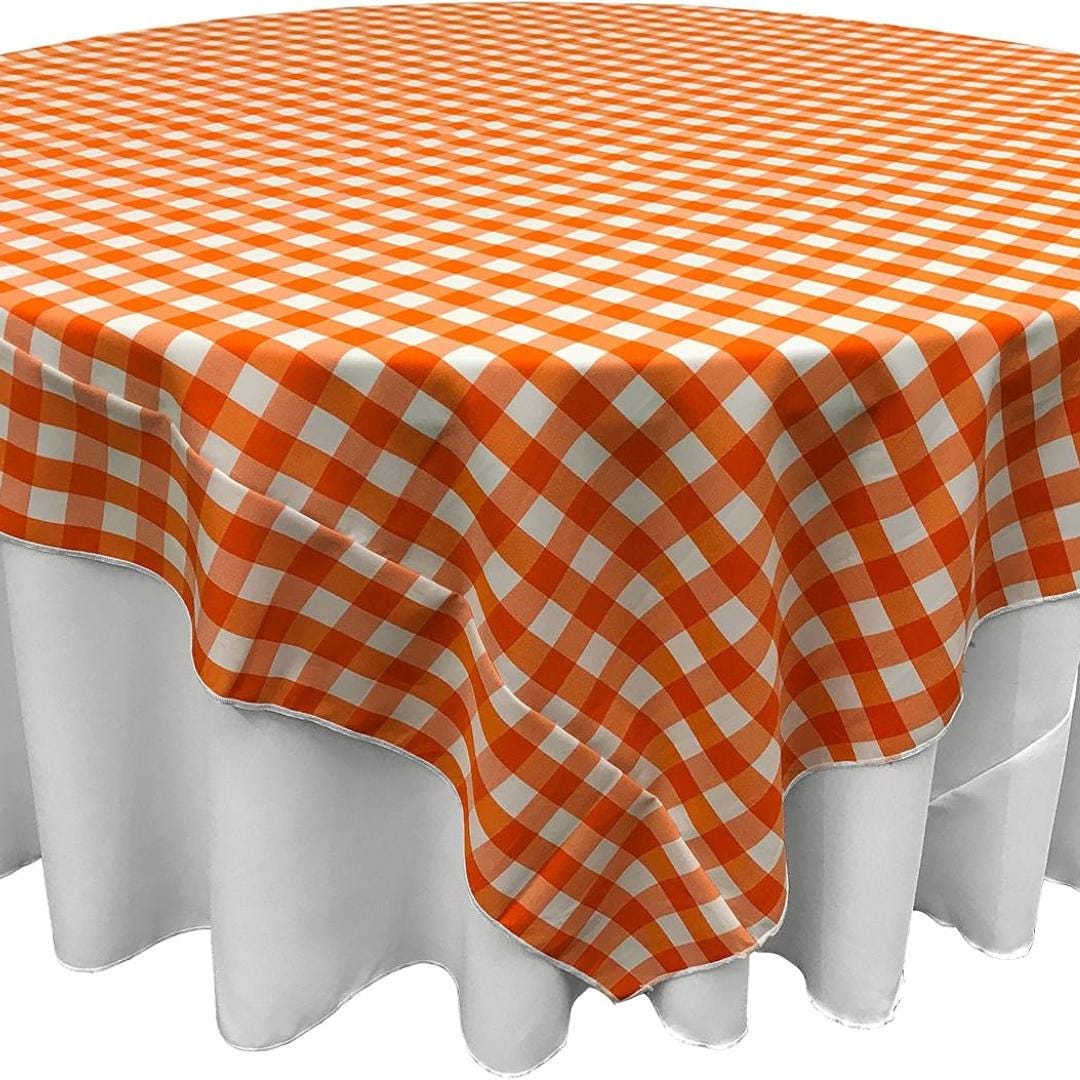 WHITE/ORANGE - Gingham Overlay - Checkered Tablecloth for Parties - Farmhouse Tablecloth - Spring Tablecloth - Picnic Tablecloth