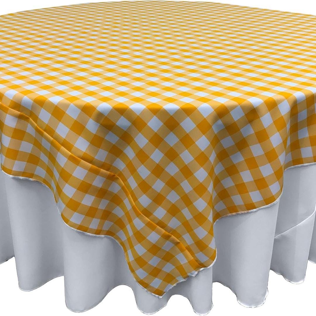 WHITE/YELLOW - Gingham Overlay - Checkered Tablecloth for Parties - Farmhouse Tablecloth - Spring Tablecloth - Picnic Tablecloth