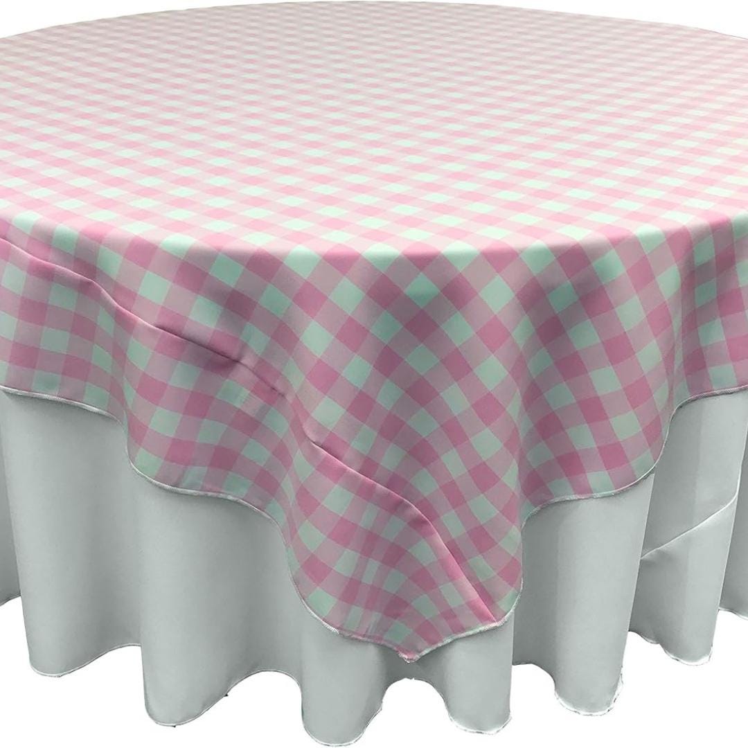 WHITE/PINK - Gingham Overlay - Checkered Tablecloth for Parties - Farmhouse Tablecloth - Spring Tablecloth - Picnic Tablecloth