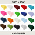 108" x 156" Polyester Poplin Washable Rectangular Tablecloth, Table Cover Fabric Cloth for Dinning, Kitchen, Party. 27 Colors Available