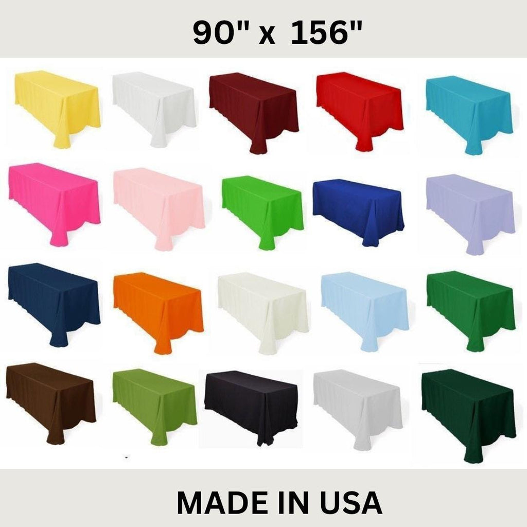 90" x 156" Polyester Poplin Washable Rectangular Tablecloth, Table Cover Fabric Cloth for Dinning, Kitchen, Party. 27 Colors Available