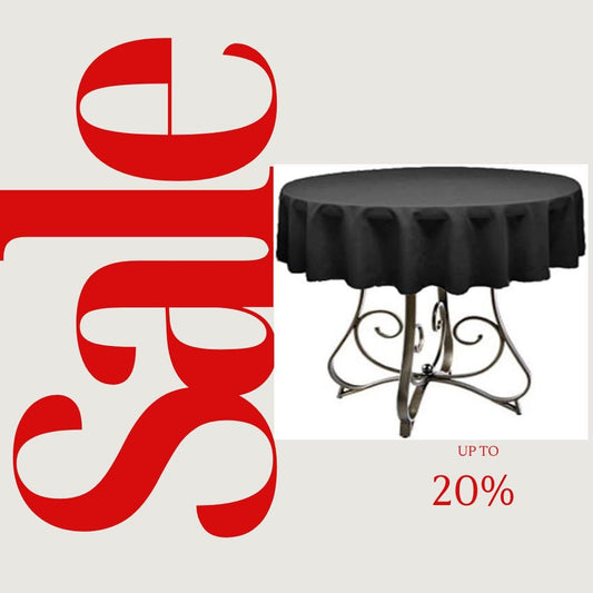 BLACK - Polyester Poplin Washable Round Tablecloth,  Table Cover Fabric Table Cloth for Dinning, Kitchen, Party, Holiday