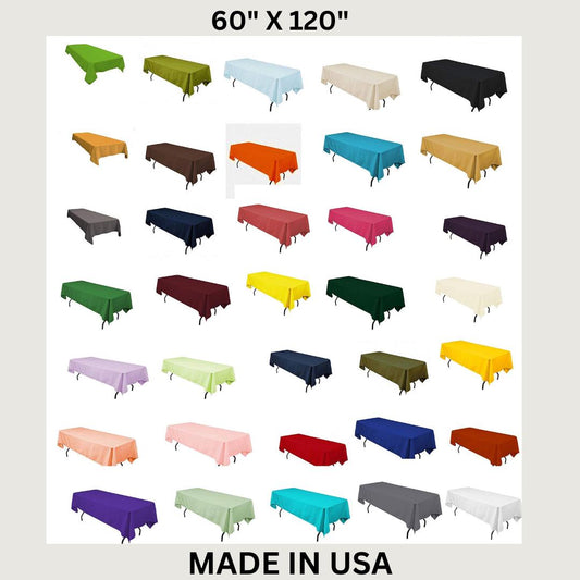 60" X 120" Polyester Poplin Washable Rectangular Tablecloth, Table Cover Fabric Table Cloth for Dinning, Kitchen,Party. Choose Color Below