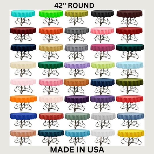 42" ROUND - Polyester Poplin Washable Round Tablecloth - Table Cover Fabric Table Cloth for Dinning, Kitchen, Party, Holiday. Choose Color