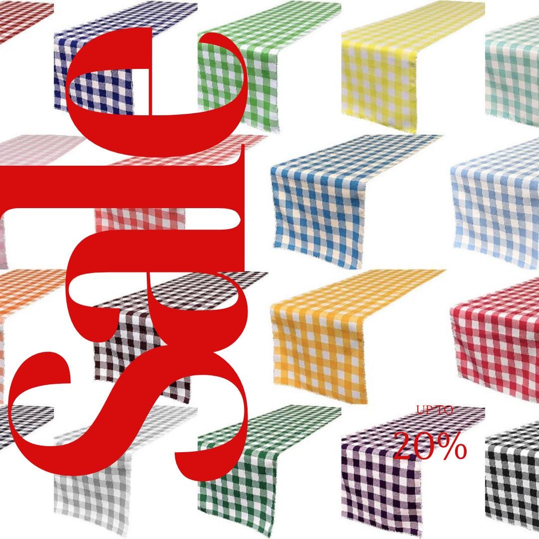14" Wide Polyester Poplin Gingham, Checkered, Plaid Table Runner -  14" Wide x 90" Long for Party Sweetest Day Wedding. Choose Color