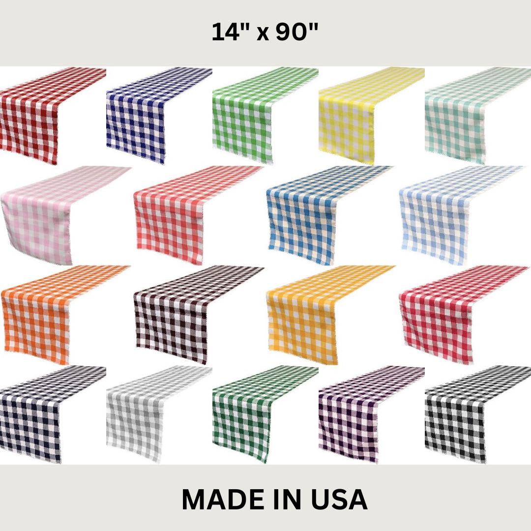 14" Wide Polyester Poplin Gingham, Checkered, Plaid Table Runner -  14" Wide x 90" Long for Party Sweetest Day Wedding. Choose Color