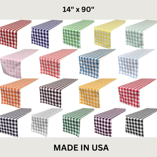 14" Wide Polyester Poplin Gingham, Checkered, Plaid Table Runner -  14" Wide x 90" Long for Party Sweetest Day Wedding. Choose Color