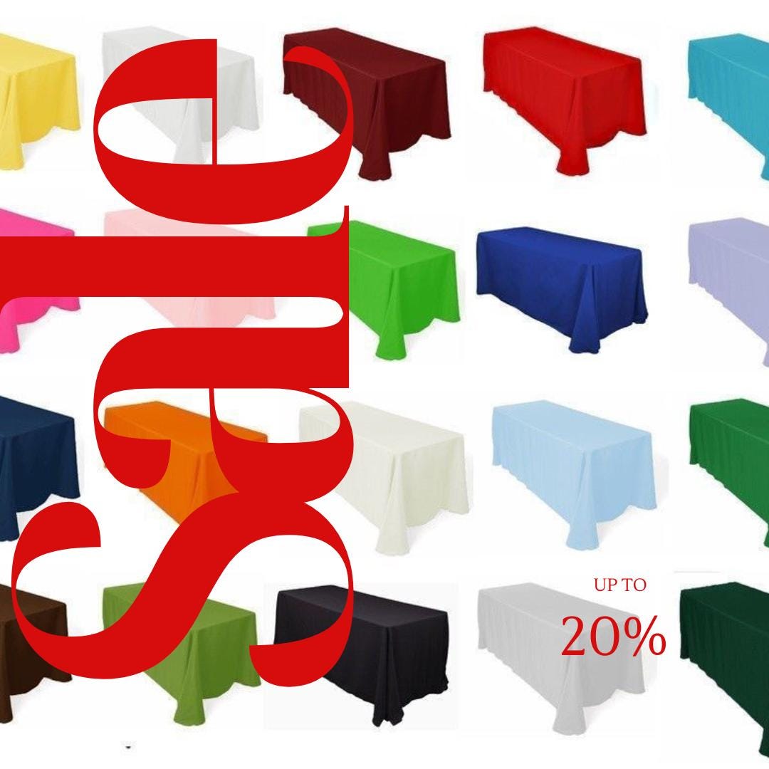 90" x 156" Polyester Poplin Washable Rectangular Tablecloth, Table Cover Fabric Cloth for Dinning, Kitchen, Party. 27 Colors Available