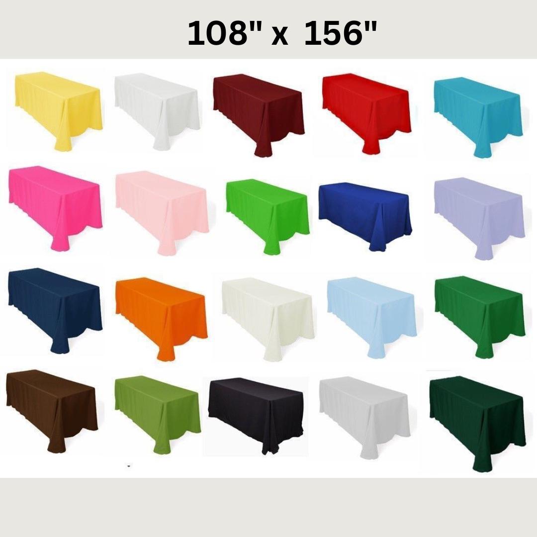 108" x 156" Polyester Poplin Washable Rectangular Tablecloth, Table Cover Fabric Cloth for Dinning, Kitchen, Party. 27 Colors Available