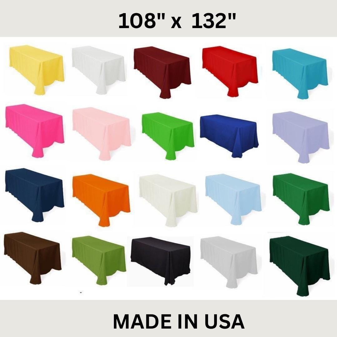 108" x 132" Polyester Poplin Washable Rectangular Tablecloth, Table Cover Fabric Cloth for Dinning, Kitchen, Party. 27 Colors Available