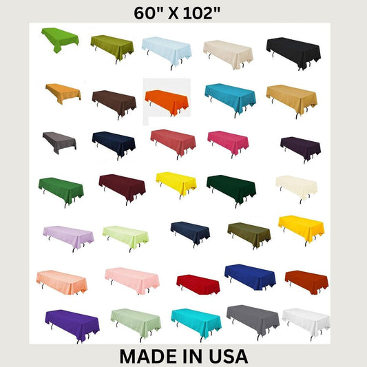 60" X 102" Polyester Poplin Washable Rectangular Tablecloth, Table Cover Fabric Table Cloth for Dinning, Kitchen,Party. Choose Color Below