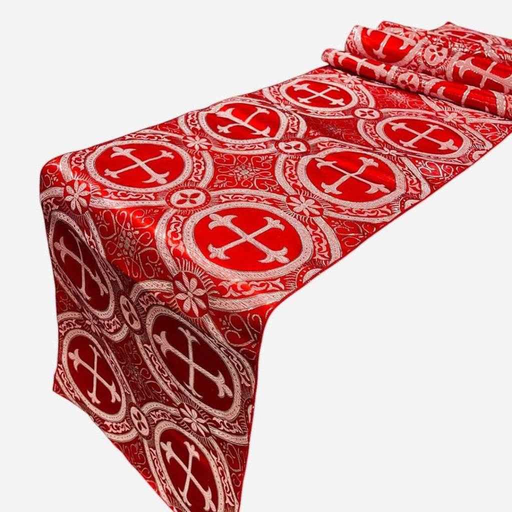 RED - 14" Wide X 90" Long Religious Brocade Runner Tablecloth | Liturgical Fabric | Runner Ecclesiastical Jacquard | Church | Vestment