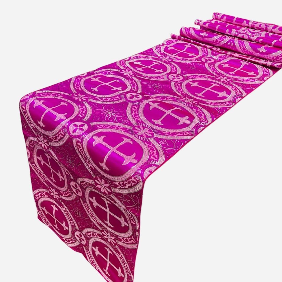 FUCHSIA - 14" Wide X 90" Long Religious Brocade Runner Tablecloth | Liturgical Fabric | Runner Ecclesiastical Jacquard | Church | Vestment