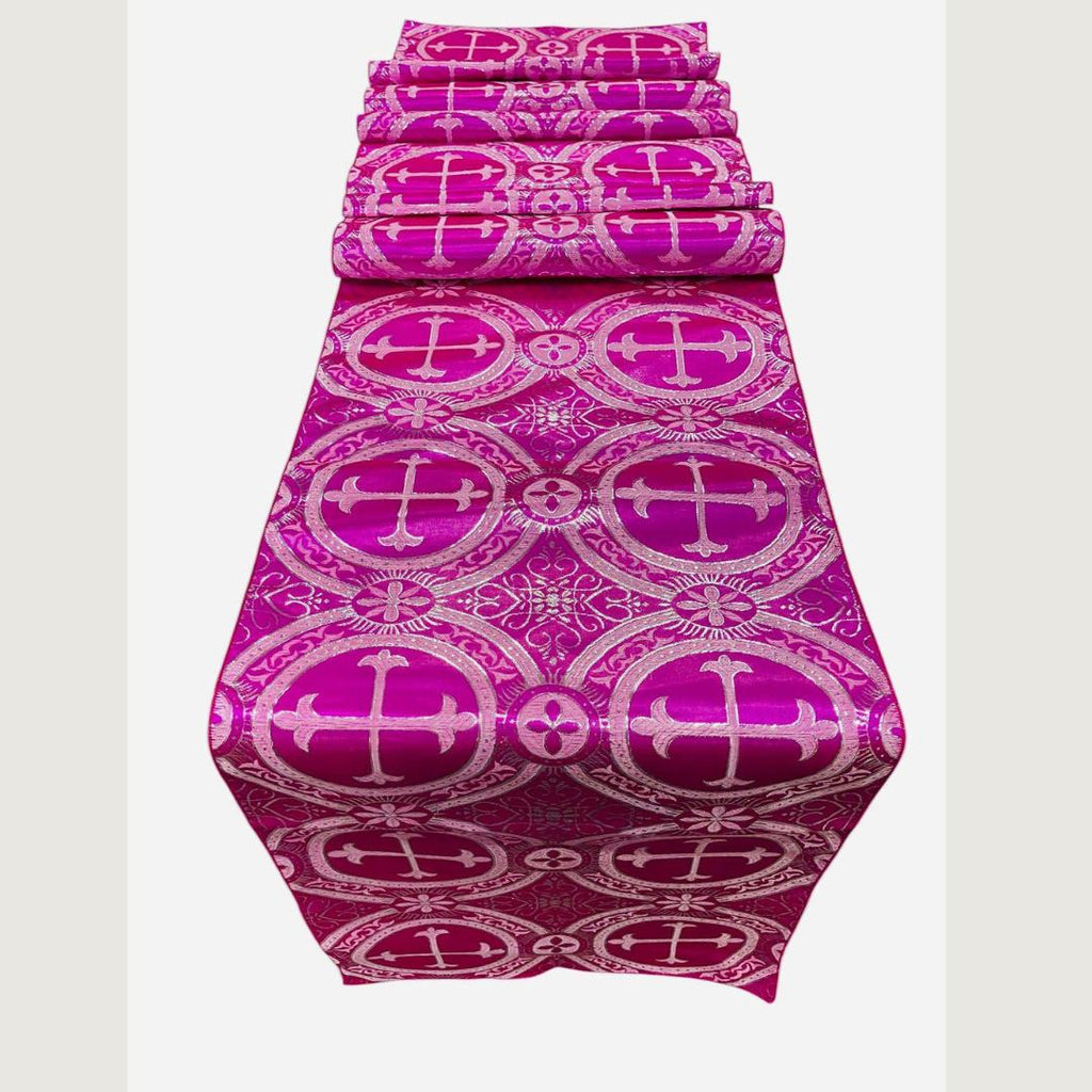 FUCHSIA - 14" Wide X 90" Long Religious Brocade Runner Tablecloth | Liturgical Fabric | Runner Ecclesiastical Jacquard | Church | Vestment