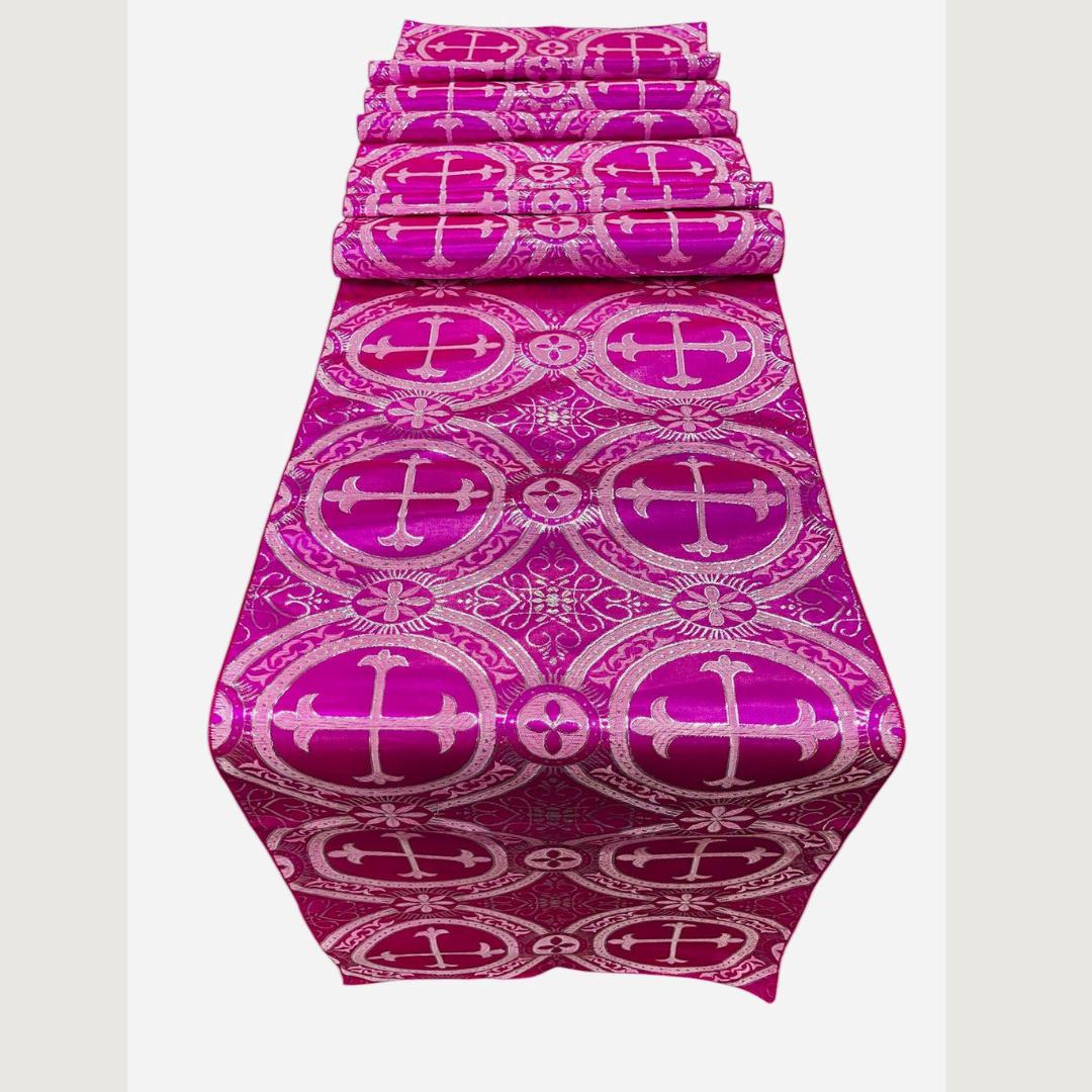 FUCHSIA - 14" Wide X 90" Long Religious Brocade Runner Tablecloth | Liturgical Fabric | Runner Ecclesiastical Jacquard | Church | Vestment