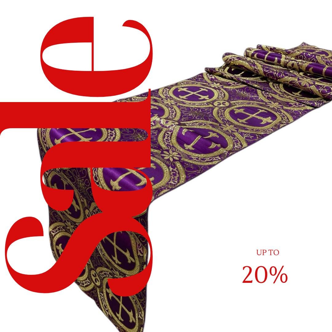 PURPLE - 14" Wide X 90" Long Religious Brocade Runner Tablecloth | Liturgical Fabric | Runner Ecclesiastical Jacquard | Church | Vestment