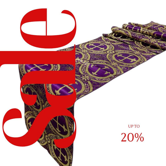 PURPLE - 14" Wide X 90" Long Religious Brocade Runner Tablecloth | Liturgical Fabric | Runner Ecclesiastical Jacquard | Church | Vestment