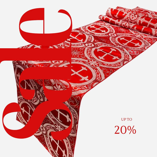 RED - 14" Wide X 90" Long Religious Brocade Runner Tablecloth | Liturgical Fabric | Runner Ecclesiastical Jacquard | Church | Vestment