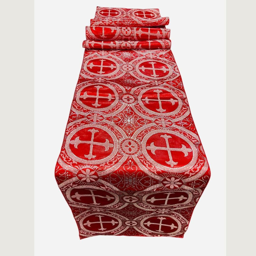 RED - 14" Wide X 90" Long Religious Brocade Runner Tablecloth | Liturgical Fabric | Runner Ecclesiastical Jacquard | Church | Vestment