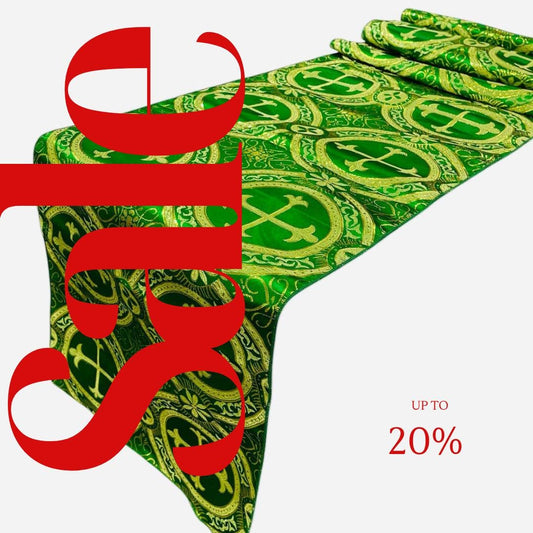 GREEN - 14" Wide X 90" Long Religious Brocade Runner Tablecloth | Liturgical Fabric | Runner Ecclesiastical Jacquard | Church | Vestment