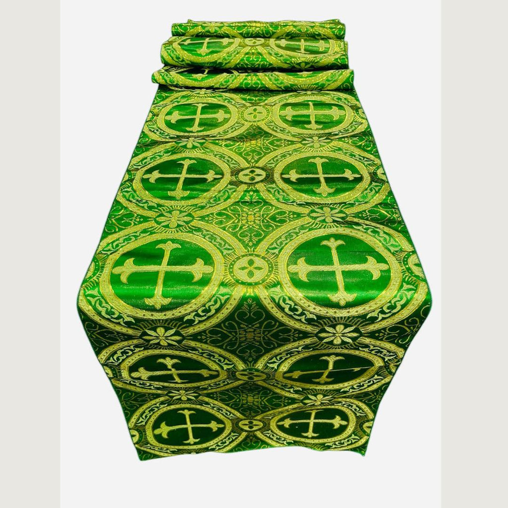 GREEN - 14" Wide X 90" Long Religious Brocade Runner Tablecloth | Liturgical Fabric | Runner Ecclesiastical Jacquard | Church | Vestment