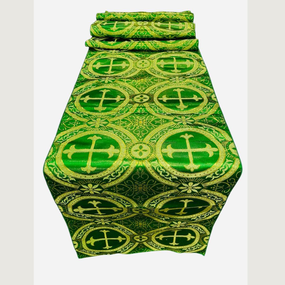GREEN - 14" Wide X 90" Long Religious Brocade Runner Tablecloth | Liturgical Fabric | Runner Ecclesiastical Jacquard | Church | Vestment
