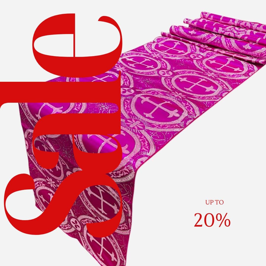 FUCHSIA - 14" Wide X 90" Long Religious Brocade Runner Tablecloth | Liturgical Fabric | Runner Ecclesiastical Jacquard | Church | Vestment
