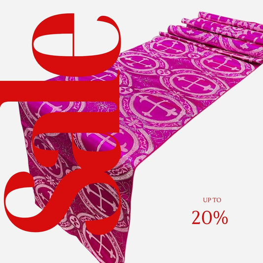 FUCHSIA - 14" Wide X 90" Long Religious Brocade Runner Tablecloth | Liturgical Fabric | Runner Ecclesiastical Jacquard | Church | Vestment