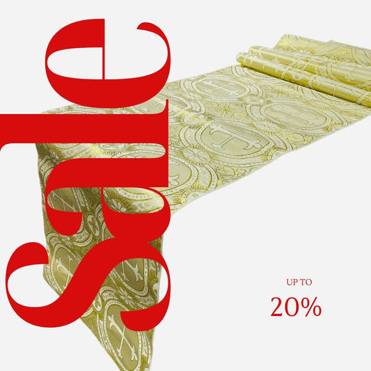 GOLD - 14" Wide X 90" Long Religious Brocade Runner Tablecloth | Liturgical Fabric | Runner Ecclesiastical Jacquard | Church | Vestment