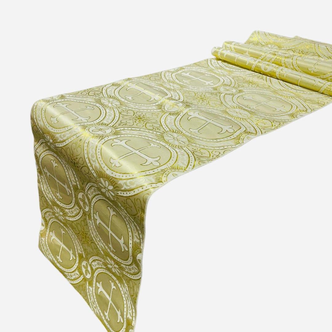 GOLD - 14" Wide X 90" Long Religious Brocade Runner Tablecloth | Liturgical Fabric | Runner Ecclesiastical Jacquard | Church | Vestment