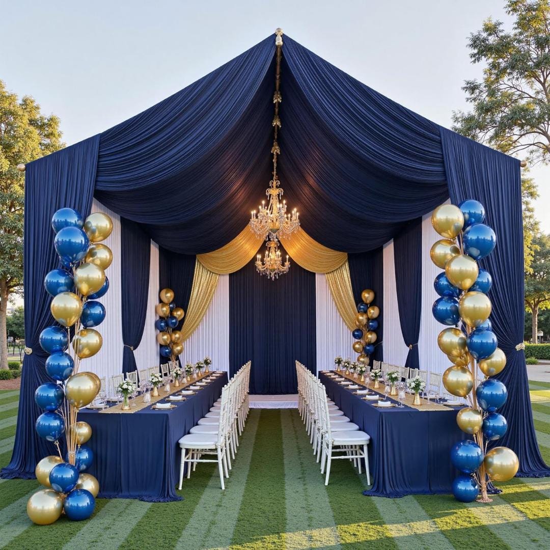NAVY - 5' x 40 Ft Ceiling Drapes for Wedding Parties, Wrinkle Free Interlock Canopy Tent Draping Ceiling Curtains Arch Drapery for Events