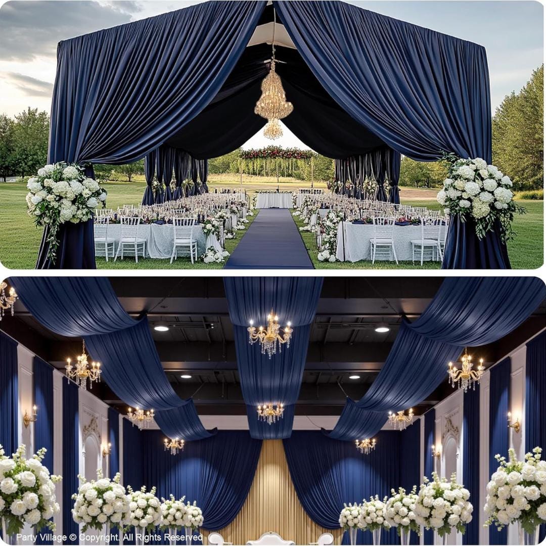 NAVY - 5' x 33 Ft Ceiling Drapes for Wedding Parties, Wrinkle Free Interlock Canopy Tent Draping Ceiling Curtains Arch Drapery for Events