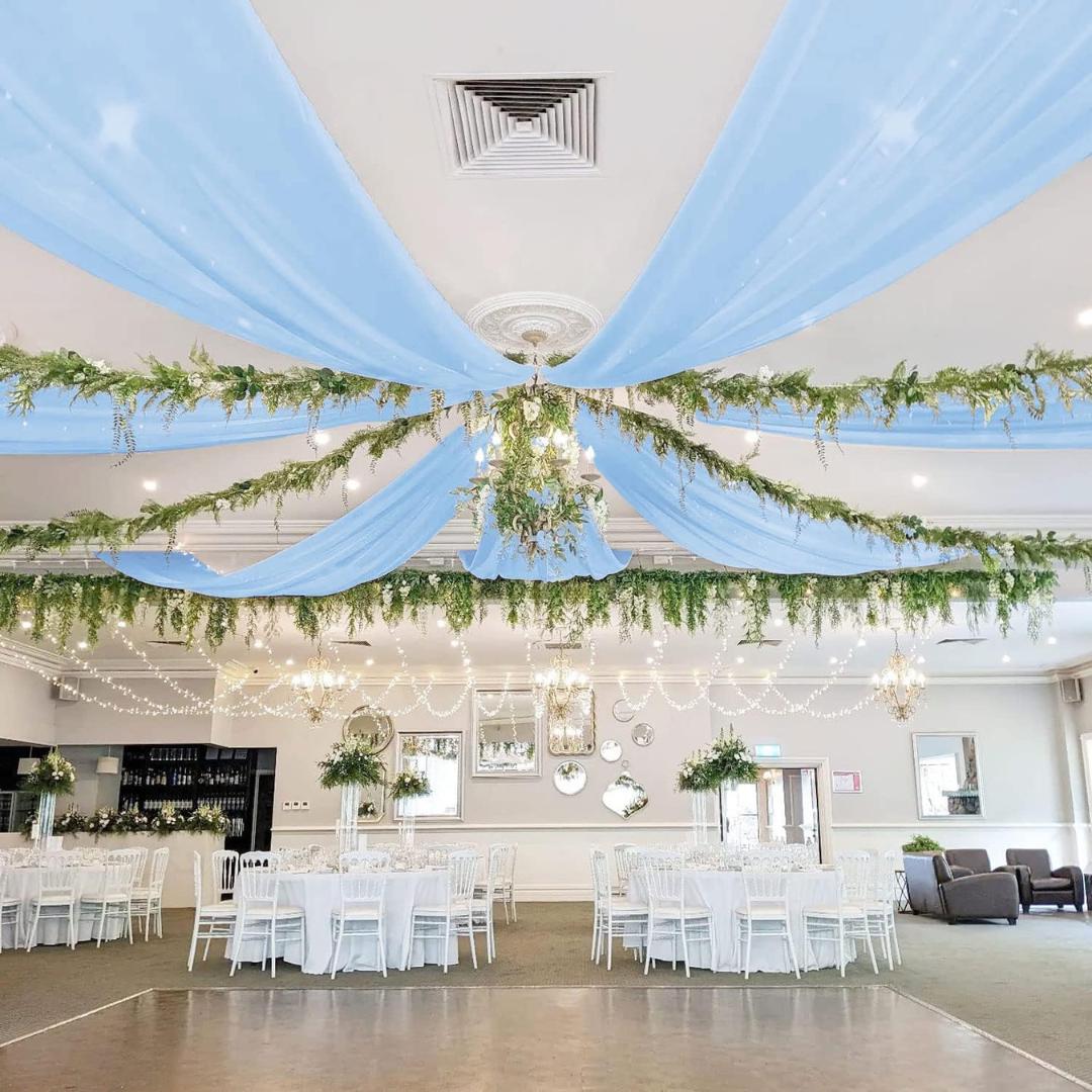 LT BLUE - 5' x 33 Ft Ceiling Drapes for Wedding Parties, Wrinkle Free Interlock Canopy Tent Draping Ceiling Curtains Arch Drapery for Events