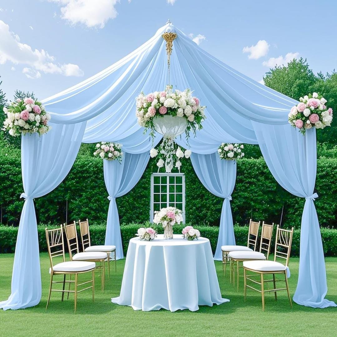 LT BLUE - 5' x 33 Ft Ceiling Drapes for Wedding Parties, Wrinkle Free Interlock Canopy Tent Draping Ceiling Curtains Arch Drapery for Events