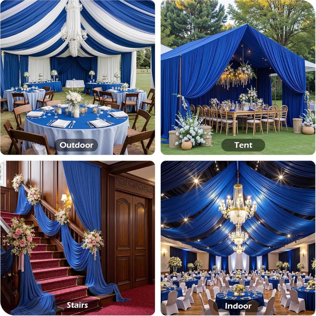 ROYAL - 5' x 21 Ft Ceiling Drapes for Wedding Parties, Wrinkle Free Interlock Canopy Tent Draping Ceiling Curtains Arch Drapery for Events