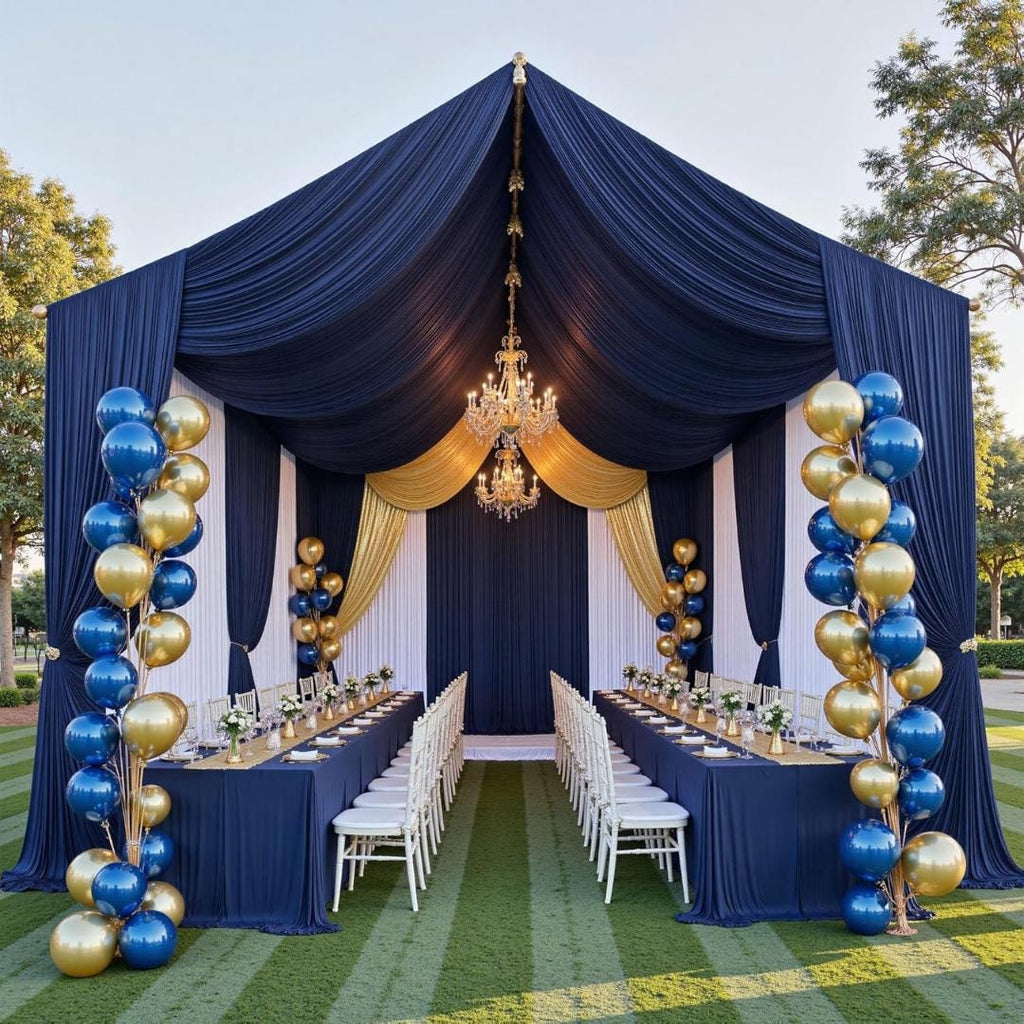 NAVY - 5' x 33 Ft Ceiling Drapes for Wedding Parties, Wrinkle Free Interlock Canopy Tent Draping Ceiling Curtains Arch Drapery for Events