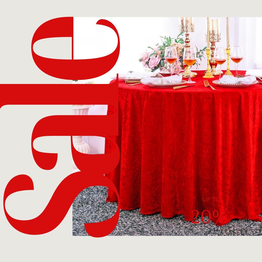 Crushed Velvet Tablecloth - RED -  Luxurious Round Table Cover  for Weddings, Parties, Baby Showers and Events. Choose Size Below