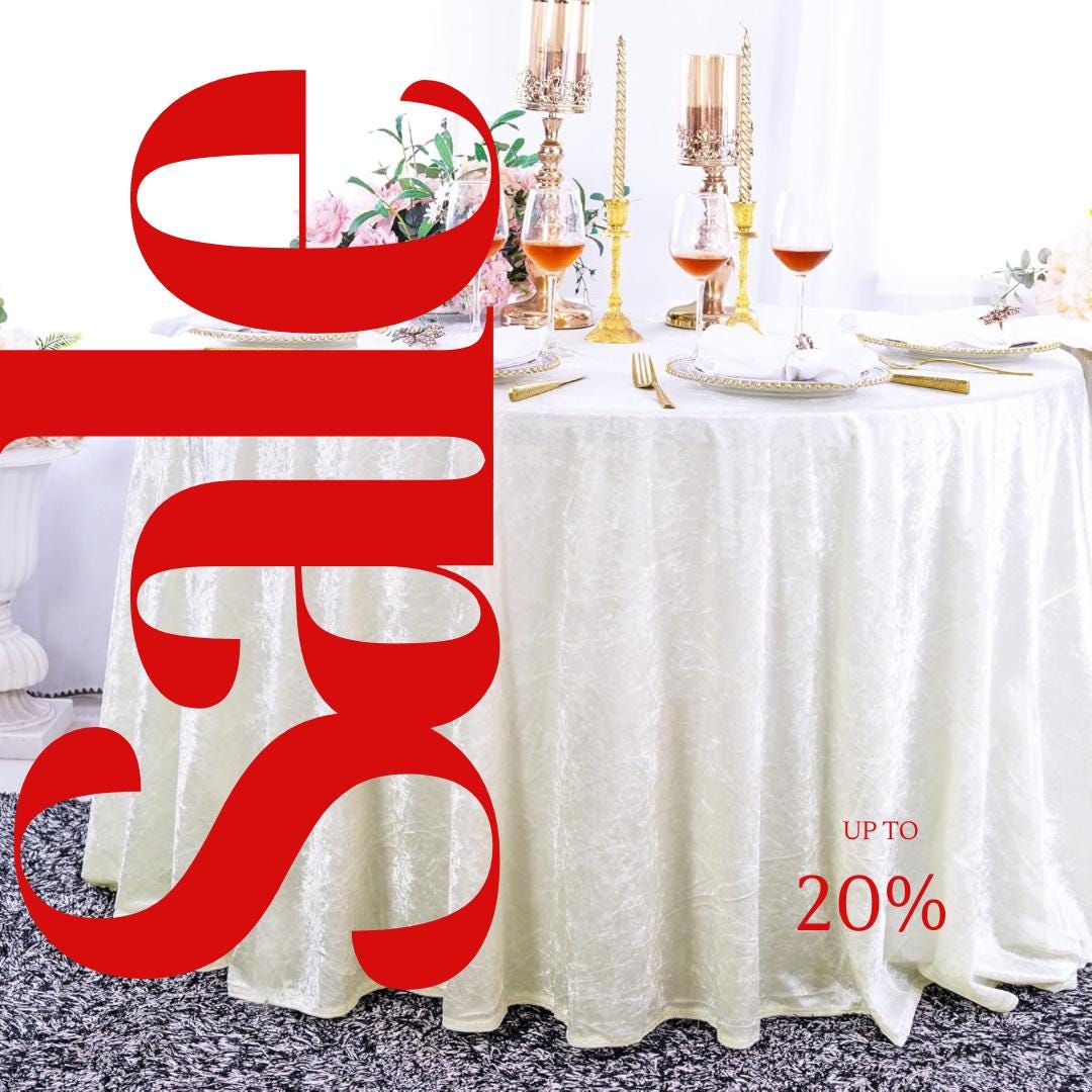 Crushed Velvet Tablecloth - IVORY -  Luxurious Round Table Cover  for Weddings, Parties, Baby Showers and Events. Choose Size Below