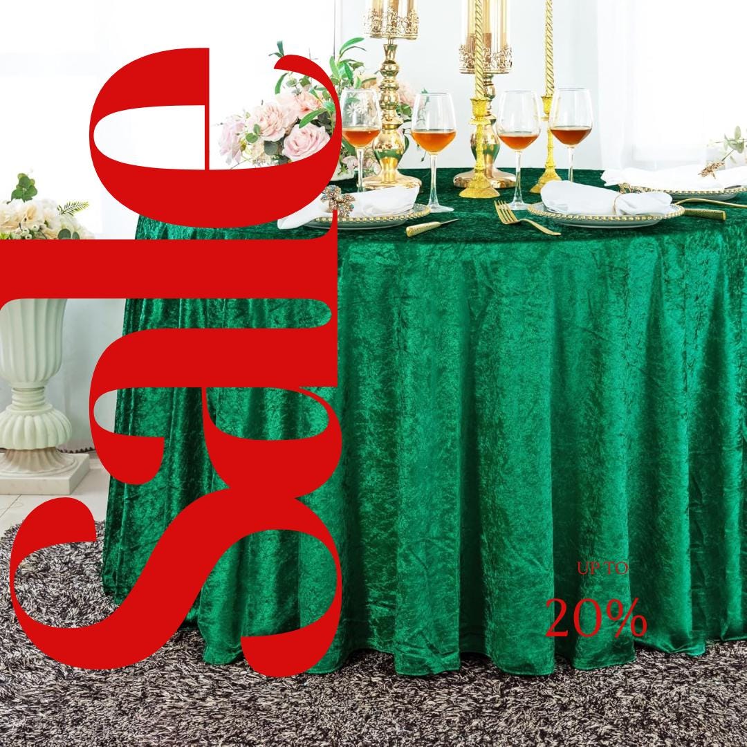 Crushed Velvet Tablecloth - EMERALD -  Luxurious Round Table Cover  for Weddings, Parties, Baby Showers and Events. Choose Size Below