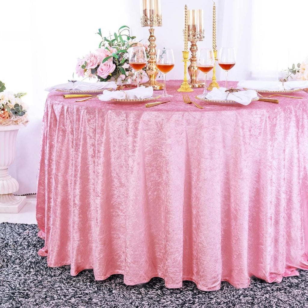 Crushed Velvet Tablecloth - PINK -  Luxurious Round Table Cover  for Weddings, Parties, Baby Showers and Events. Choose Size Below